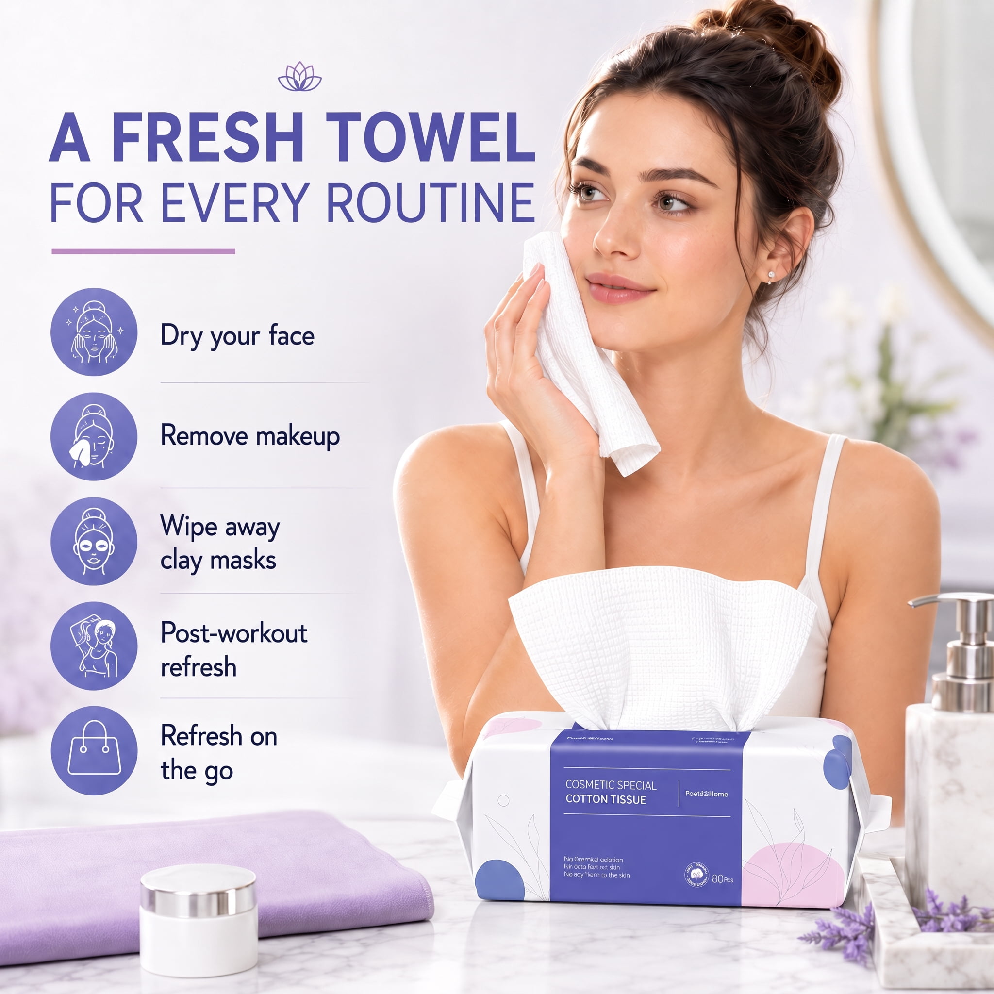 PoeticEHome Disposable Face Towels, Thick Yet Soft Cotton Dry Wipes, 4 Pack | 320-Count Facial Towels for Cleansing, Makeup Removal and Face Drying; Absorbent, Lint-Free, Unscented Washcloth