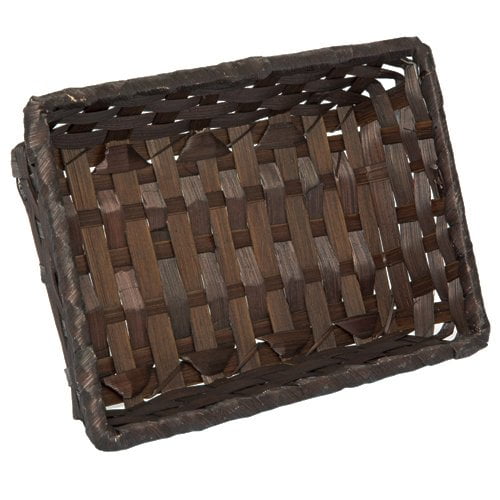 Premium Handmade 8" Dark Brown Bamboo Rectangular Storage Basket – Narrow Artisan Organizer for Countertop, Kitchen, Pantry, Snacks, Bathroom Vanity, Entryway Catch-All by The Lucky Clover Trading