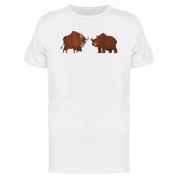Angry Bull & Bear Fight Cartoon Tee Men's -Image by Shutterstock