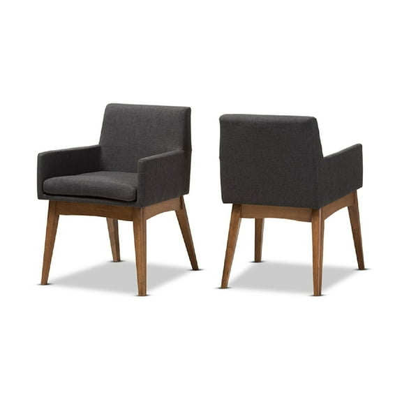 Baxton Studio Nexus Mid-Century Modern Walnut Wood Finishing Dark Grey Fabric Dining Armchair (Set of 2)
