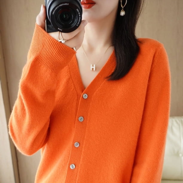Cárdigan de punto para mujer, camisa básica con cuello en V, manga larga, conjunto de primavera, suéter para mujer, estilo coreano