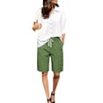 thumbnail image 4 of Evdexr Cargo Shorts Women Drawstring Knee Length Bermuda Shorts Summer Wide Leg Work Shorts Lightweight Elastic Waist Casual Short with Multi Pockets Army Green M, 4 of 7