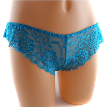 Womens Lace Floral Thong Tanga French Knickers Briefs Underwear Panties Blue, XXL