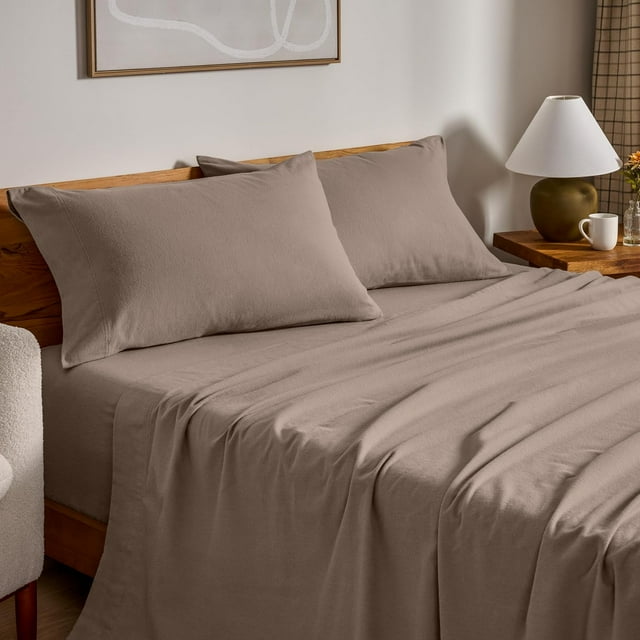 Flannel Sheet Set Cotton Velvety Soft Heavyweight - Double Brushed Flannel - Deep Pocket (Queen Grey)