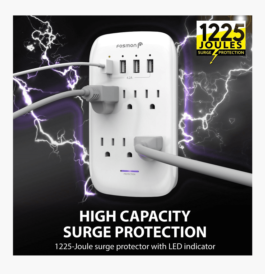 Office,Cruise Dorm Essentials Multi Plug Outlets,Surge Protector 3-Prong 1680J Power Strip Wall Adapter Spaced for Home 4.8A Total,1 Type C NvTias USB Wall Charger with 4 USB Charging Ports 
