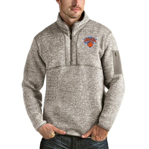 Men's Antigua Natural New York Knicks Fortune Quarter-Zip Pullover Jacket