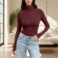 thumbnail image 2 of Dyfzdhu Long Sleeve Shirts For Women Solid Color High Neck Regular Long Sleeve Crewneck T Shirt Womens Blouses, 2 of 7