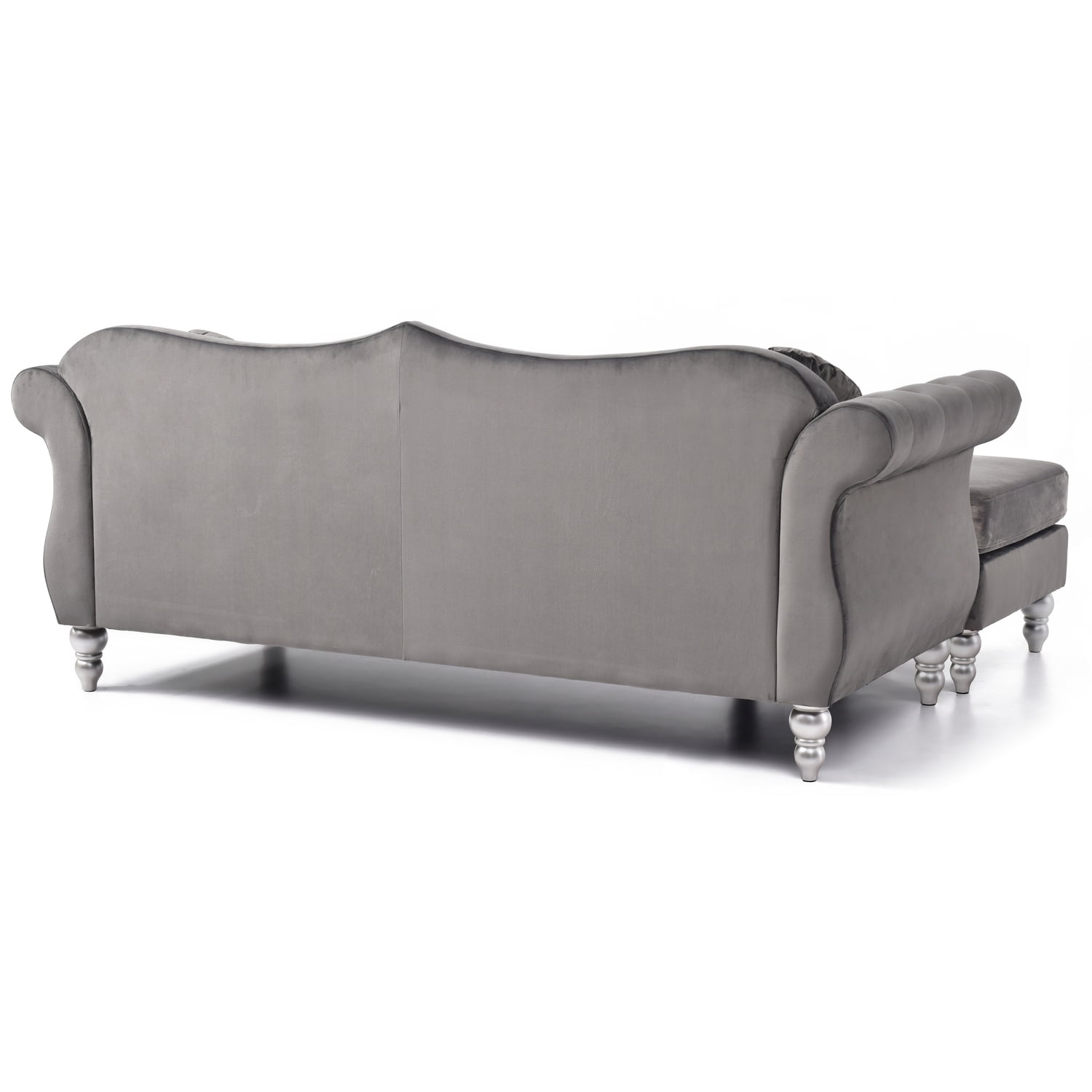 Glory Furniture Hollywood Velvet Sofa Chaise in Dark Gray