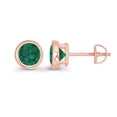 thumbnail image 2 of Decadence Rose Gold Plated 925 Sterling Silver 6mm Round Bezel Set Created Green Emerald May Birthstone Screwback Stud Earrings, 2 of 7