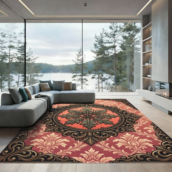 ODIKA 4' x 6' Machine Washable Non-Slip Area Rug, antique floral High Traffic Rug, Pink, 1144439