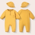 thumbnail image 6 of Teyfeniy 0.5-2T Toddlers Baby Rompers with Matching Hat 2 Piece Set Button Down Jumpsuits Long Sleeve Cute Comfy Casual Crew Neck Newborn Infant Outfit Set, 6 of 10