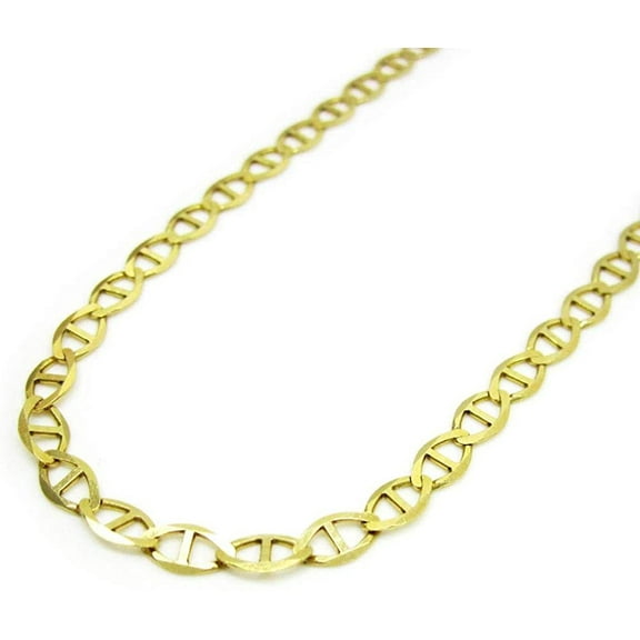 14K Yellow Gold 3mm Mariner Chain, FREE Microfiber Cloth, Solid Flat Anchor Link Mens Womens Necklace, Giorgio Bergamo