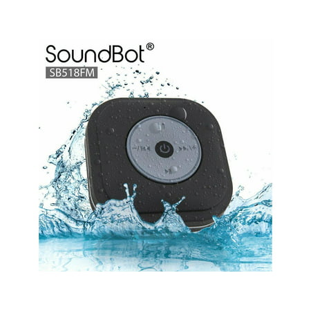 SoundBot FM RADIO Water Resistant Bluetooth Wireless Shower Speaker Hands-Free Portable Speakerphone w/ Smart One Touch Auto-Scan, 6Hrs Music Streaming, Built-in Mic Detachable Suction Cup