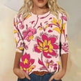 thumbnail image 2 of CYMMPU 3/4 Sleeve Blouses for Women Dressy Casual Flower Pattern Tunic Tops Loose Fit Spring Tops Round Neck Fall Trendy Shirts Pleated Dressy T-Shirts Pink XXL, 2 of 4