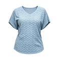 thumbnail image 7 of Staron Plus Size Tops for Women Eyelet V Neck Short Sleeve Casual Loose Blouses Summer Beach Vacation Tshirts, Light Blue 3XL, 7 of 7