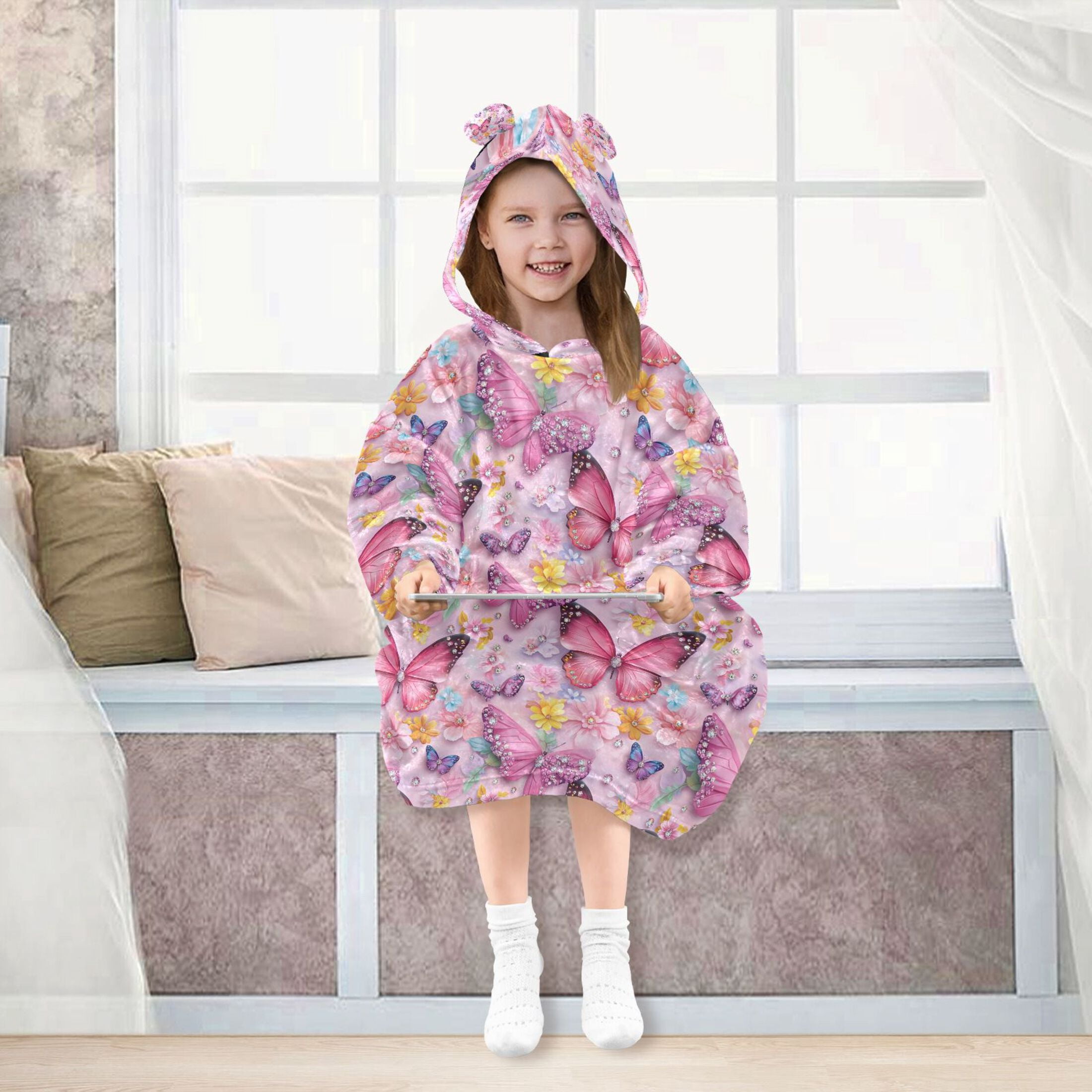 joogoo Wearable Blanket Hoodie for Sparkling Butterfly Flannel Sherpa Pocket 3-14 YR S