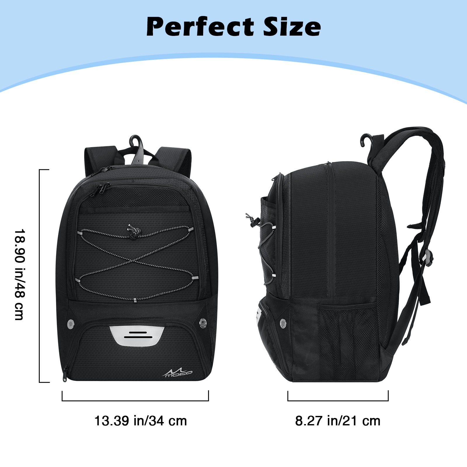 MoKo Basketball Bag Backpack with Ball Shoe Compartment, Sports Equipment Bags for Youth, Black