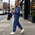 thumbnail image 4 of Women 2 Piece Outfits Fall Sweatsuit Lounge Set | Long Sleeve Drop Shoulder Crewneck Sweatshirt,Wide Leg Sweatpants,Casual Tracksuit,Winter Vacation Travel Outfits Navy XL, 4 of 6