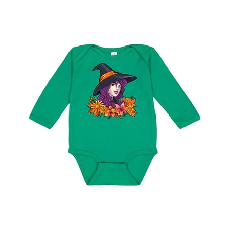 

Inktastic Witch with Autumn Flowers and Leaves Gift Baby Boy or Baby Girl Long Sleeve Bodysuit