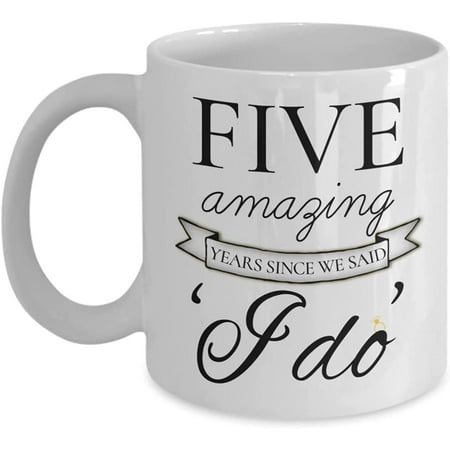 

5th Anniversary Tea Cup Mug For Husband Wife Gifts For 5th Fifth Year Anniversary Happy Fifth 5th Christmas Wedding Marriage Presents Coffee Mug