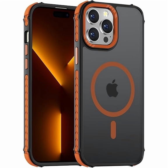 1997 Strong Magnetic Case for iPhone 15 Pro Max 6.7-Inch,[Compatible with Magsafe] Translucent Matte Slim Shockproof Protective Phone Cover for Women Men-Forest Orange