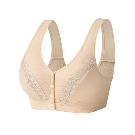 Sngxgn Bras for Older Women Front Closure Comfortable Bra for Seniors Comfort Bras for Elderly No Wire Cotton Bras(Beige A/36/80/S)