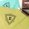 thumbnail image 3 of Printtoo Triangle Swirl Border Letter E Inital Uppercase Monogram Wood Mounted Rubber Stamp, 3 of 4