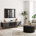 thumbnail image 3 of POVISON-Mid-Century Modern TV Stand with Sintered Stone, Minimalist Wood Media Console with Slatted Cabinet, Tall-Cast Metal Legs, Black Veneer, 70.87", 3 of 8