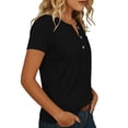 thumbnail image 4 of Babysbule Women's V Neck Button Placket Short Sleeve Henley T Shirt, Casual Loose Fit Top for Daily All Season Wear, 4 of 6