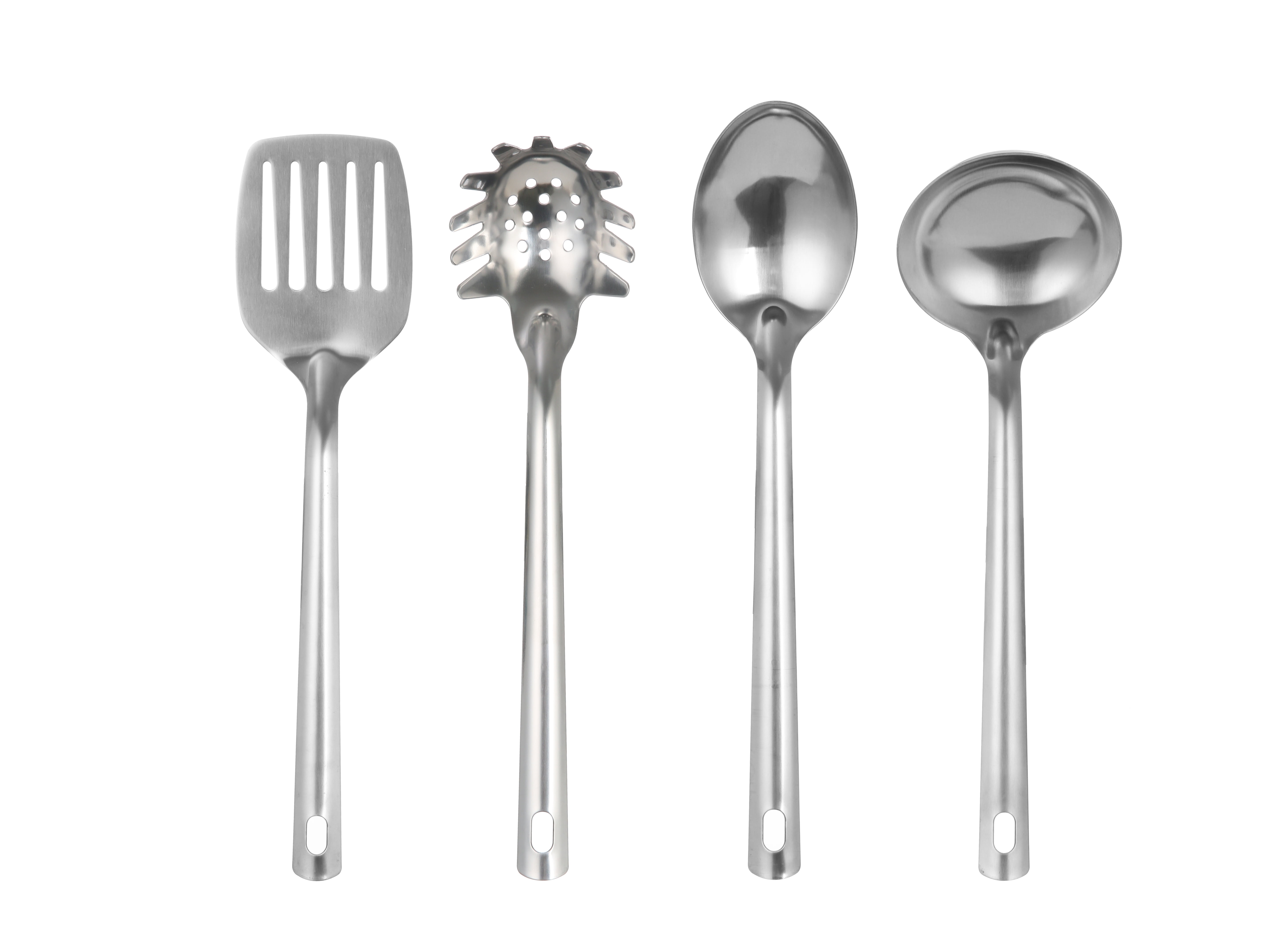 Mainstays Stainless Steel 4-Piece Kitchen Utensil Set, Spatula, Slotted Spoon, Ladle and Pasta Spoon