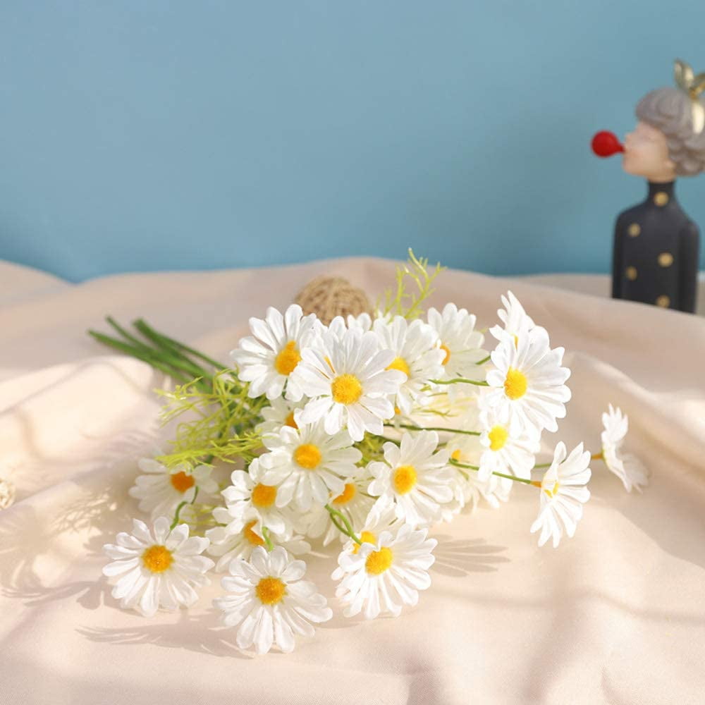 Smalldu Small White Daisy Flowers Artificial,6 Bouquet/36 Pcs Fake Daisies  Chamomile,Spring Wild Flower for Party Decor