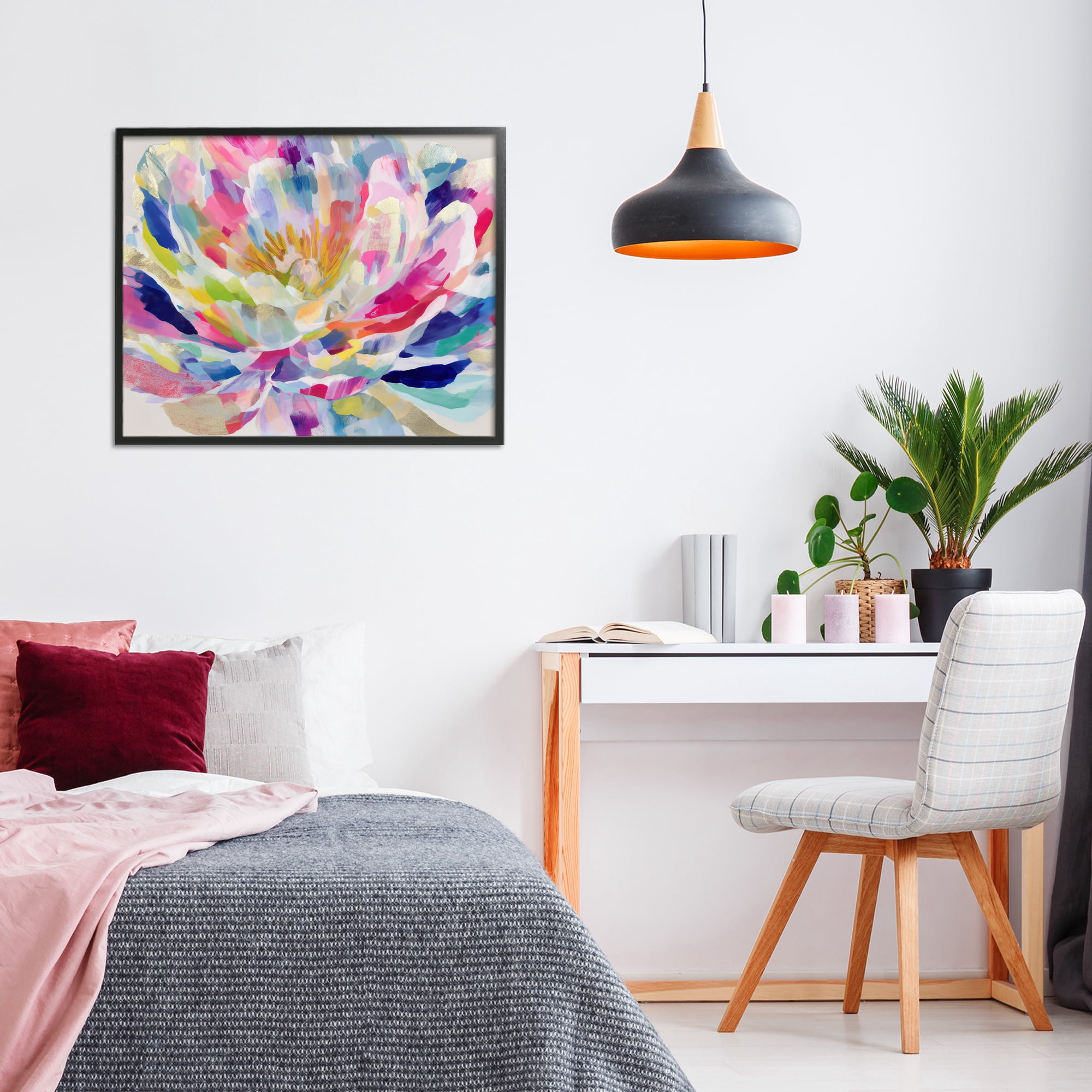 Stupell Industries Dahlia in Pink & Blue Black Framed Giclee Art, design by Chromatic Storm Studio