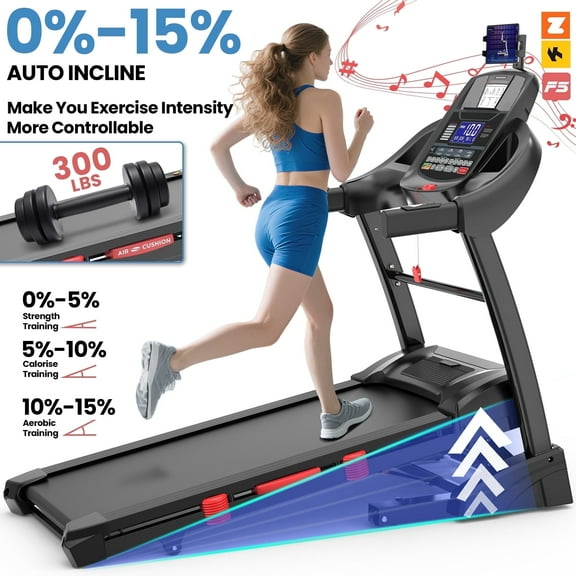 FaayFian 5.0HP Folding Treadmill for Home with 15% Auto Incline, 10MPH Speed, 300 LB Capacity, Bluetooth Speakers, App Control, 71 Programs, Portable Running Machine w/ Knee Protection Gift