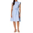 thumbnail image 2 of Vestido de camisa para mujer INSPIRE CHIC con mangas cortas, cuello de punta, cinturón en la cintura, botones, vestido midi, color azul claro, talla S, 2 of 6