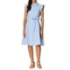 thumbnail image 2 of Vestido de camisa para mujer INSPIRE CHIC con mangas cortas, cuello de punta, cinturón en la cintura, botones, vestido midi, color azul claro, talla S, 2 of 6