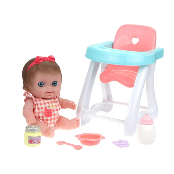 JC Toys Lil Cutesies 9 All Vinyl Baby Doll Feeding Time Gift Set| Posable and Washable | Removable Outfit | High Chair and Feeding Accessories Ages 2+
