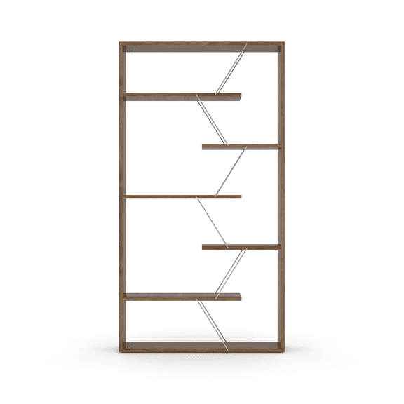 Modern Wood Frame Etagere Bookcase, 6 Shelves, Walnut/Chrome