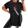 thumbnail image 1 of Moda Retro Moda Casual Cuello redondo Manga corta Ranura Estampado Camiseta Top Pompotops hkajfhjk460706, 1 of 9