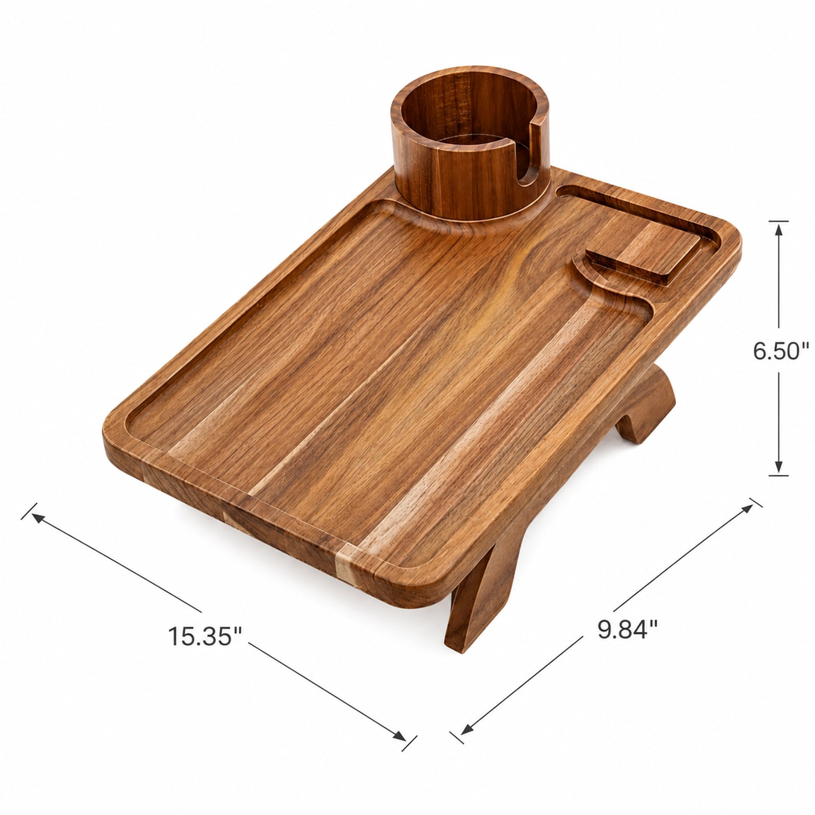 Alvantor Large Acacia Wood Sofa Arm Tray with 360° Rotation and Phone Holder