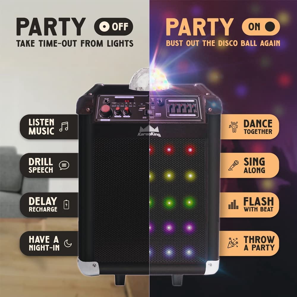 KaraoKing Karaoke Machine-Wireless Microphone Speaker with Disco Ball