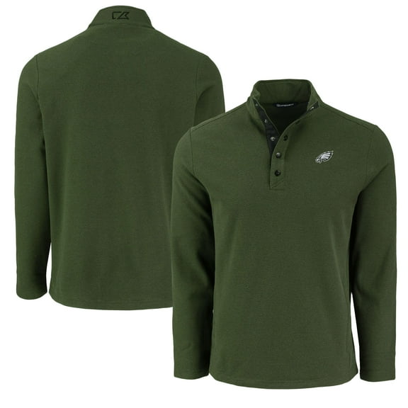 Men's Cutter & Buck Green Philadelphia Eagles Hunts Point Eco Textured Fleece Recycled Half-Snap Sweatshirt