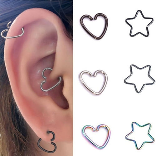SmartBy 10Pcs Punk Heart Star Helix Cartilage Tragus Daith Nose Piercing Studs Earrings