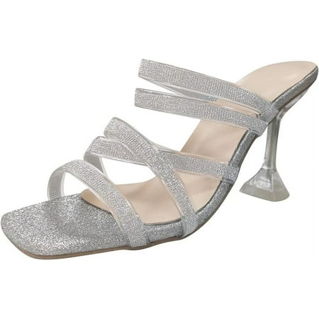 

XWQWJH High Heels Ladies Shoes Fashion Sandals Women Square Toe Crystal Upper Cup High Heel Stilettos Sexy Pumps Summer Shoes Peep Toe Women