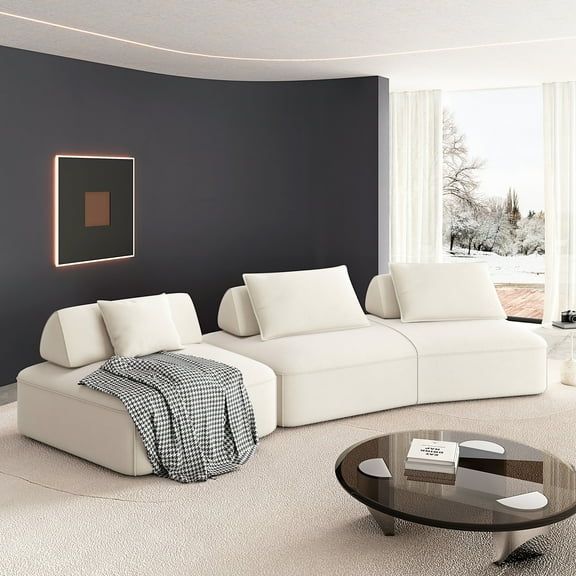 139" Modern Extra - Large Modular Sofa, Plush Chenille Sofa, Deep - Seat Design, With Removable Backrest & Soft Pillows, Boneless Compressed Sofa, No Assembly Required, For Living Room (Beige)