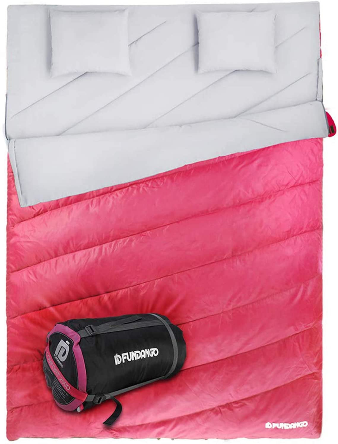 FUNDANGO 3in1 Queen Size Double Sleeping Bag with 2 Pillows for Adult