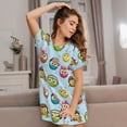 thumbnail image 3 of Balery Cute Cartoon Owls 3 Camisón de manga corta con cuello redondo para mujer, cómodo y elegante., 3 of 6