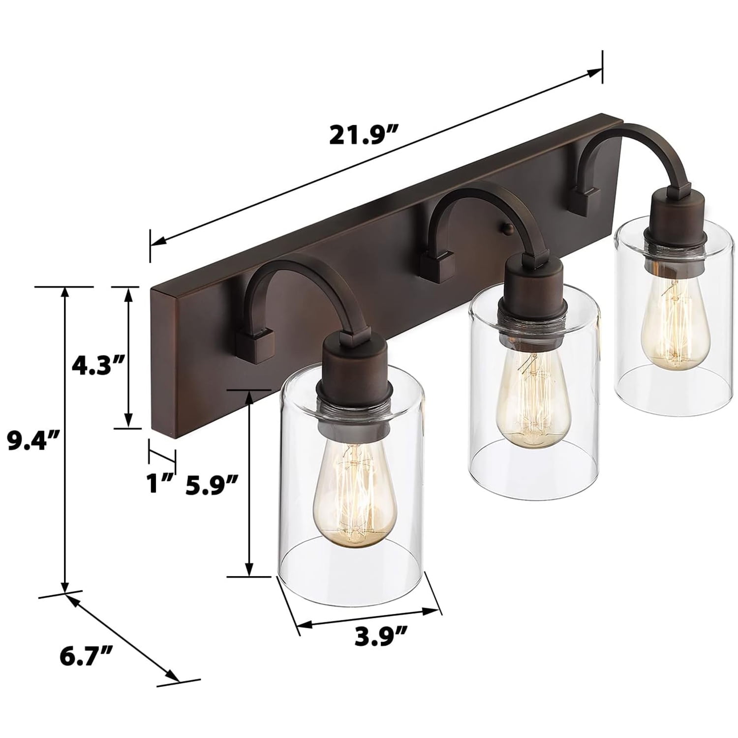 Emliviar 3-Light Bathroom Vanity Light Fixtures - Bath Wall Lamp in Oil Rubbed Bronze Finish with Clear Glass, YCE237B-3W ORB