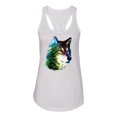 thumbnail image 2 of Earth Wolf Trees Mountains Nature Animal Lover Ladies Racerback Tank Top, White, Large, 2 of 3