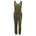 thumbnail image 2 of Vedolay Womens Casual Sleeveless Solid Color V-Neck Elastic Waists Jumpsuits with Belted,Army Green S, 2 of 5