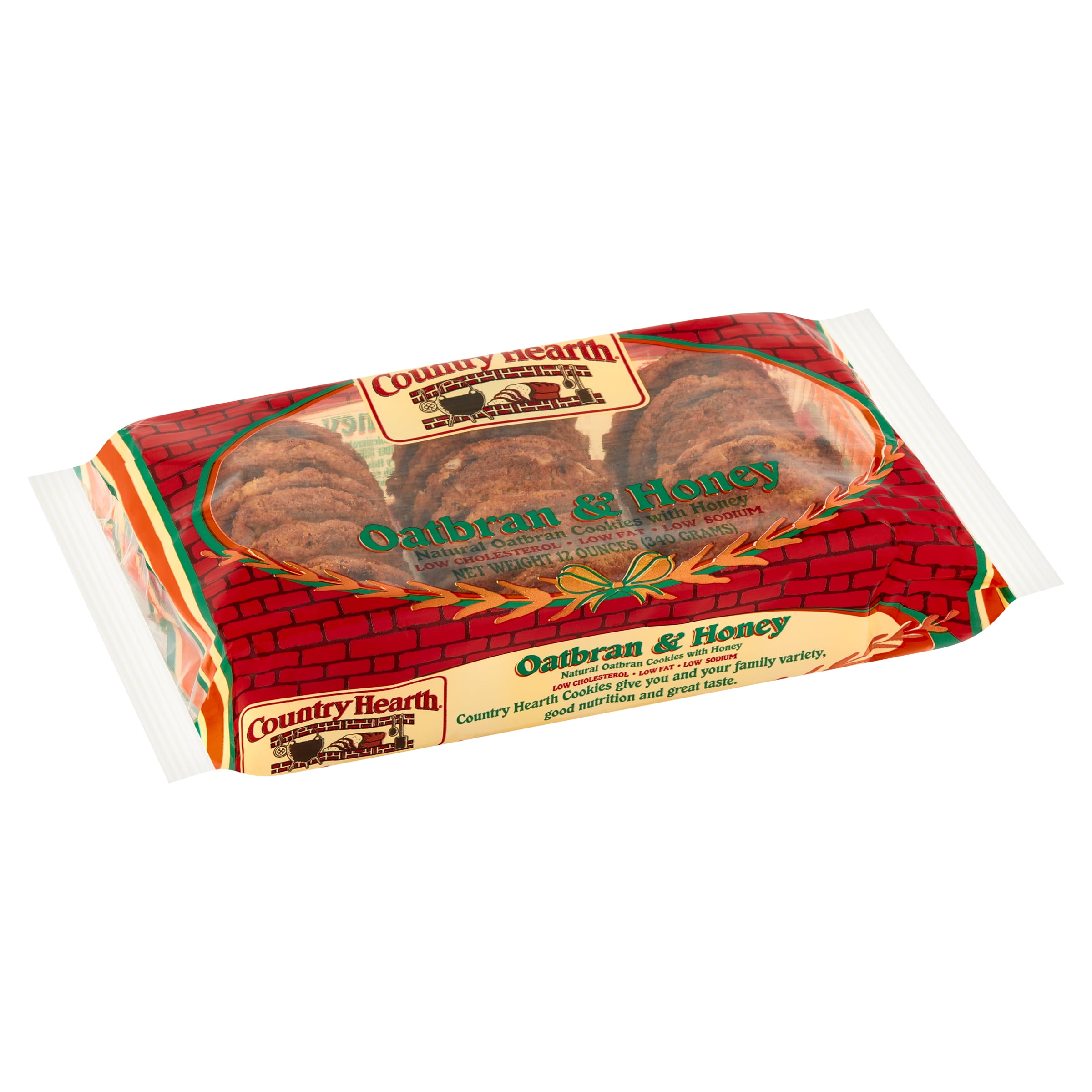 Country Hearth Natural Oat Bran Baked Cookies with Honey, Family Size, 12 oz, Shelf Stable